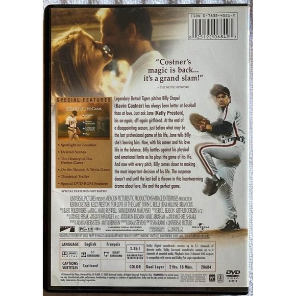 For Love of The Game (DVD, Widescreen) - Kevin Costner, Kelly Preston - Picture 2 of 4